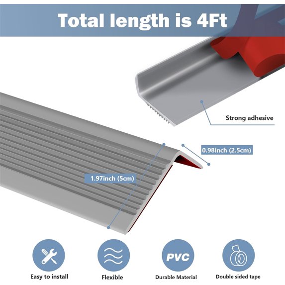 Gray Stair Nosing Molding Guard Trim,HXRH Stair Nosing Edge Trim,1pack Durable Non-Slip Edging Guard for Home,Self Adhesive Step Protector