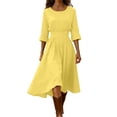 thumbnail image 2 of Odbmxy Cotton Linen Womens Midi Dress Long Sleeve A-Line Fall Dressy Business Dress Women Plain Loose Flowy, 2 of 7