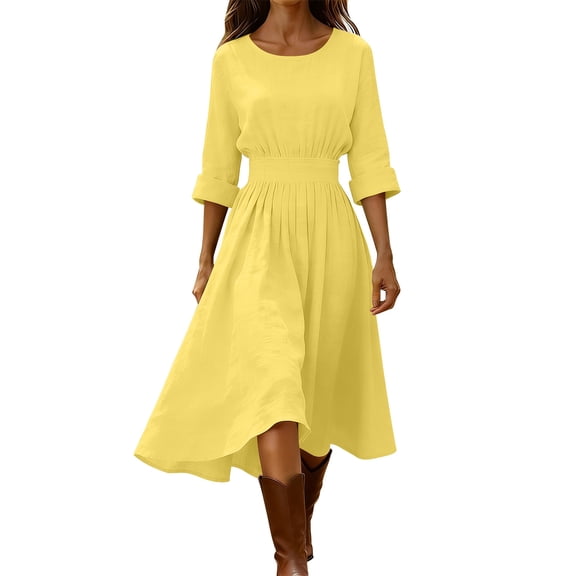 zbxnLI Women's Maxi Dress Summer 3/4 Sleeve A Line Sundress Loose Casual Fashion Flowy Hem Dresses for Women