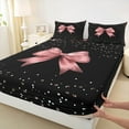 thumbnail image 3 of Manfei Kawaii Bowknot Kids Twin Sheet Sets, Cartoon Pink Ribbon Twin Fitted Sheet, Glitter Sequin Print Flat Sheet, Luxury Bedroom Decor, 3 Pieces, 3 of 7