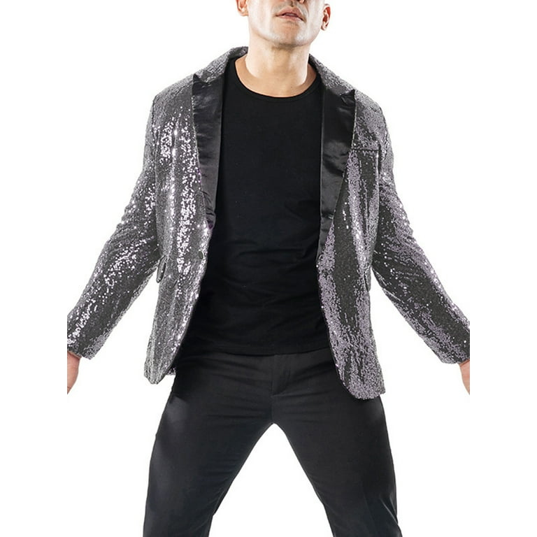 Men Sequin Jacquard Suit Lapel Stylish Dinner Jacket Shiny One 