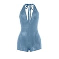 thumbnail image 5 of Women's Halter Deep V Neck Backless Polka Dot Romper Bodycon Short Party Jumpsuit Outfit, 5 of 7