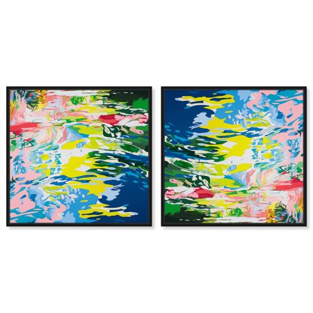 Art Remedy Maximalist Abstract Canvas 16 x 16 Black Frame Vivid Waters II Set