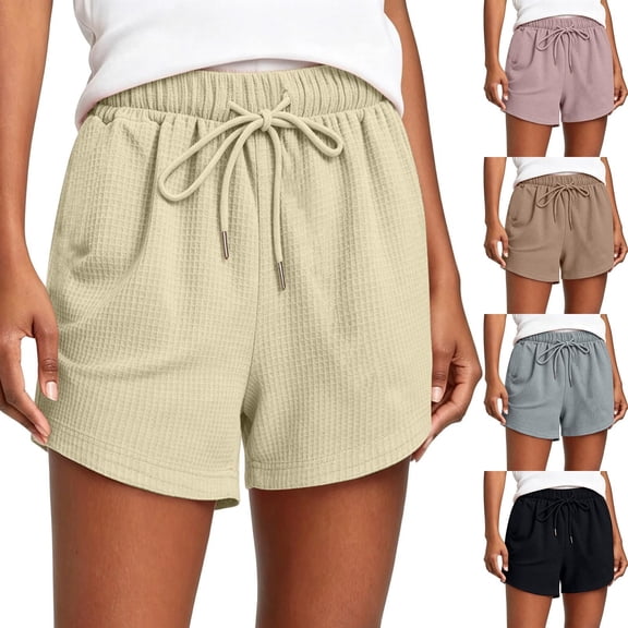 Liweisiy Women's Waffle Knit Shorts Wide Leg Drawstring Dophin Elastic Waiste Lounge Loose Night Sleep Pants Black 2XL