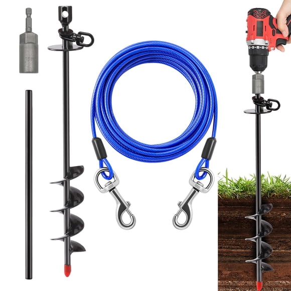 Cable de amarre y estaca para perros Cawhulf, 9 m, resistente a la corrosión, 200 libras