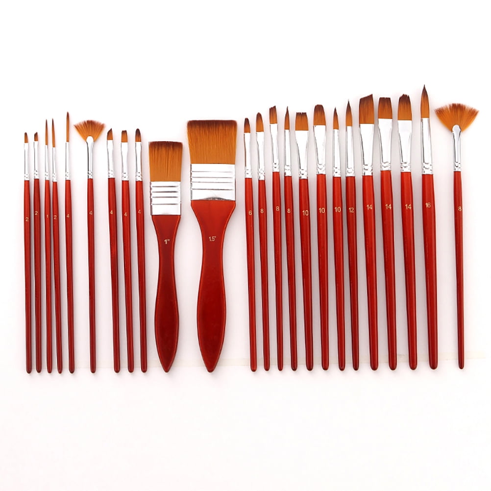 FENGGUIQU 24-Piece Watercolor Brush Set with Nylon Bristles and Brown Handles for Painting and Art Supplies