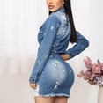 thumbnail image 3 of Patlollav Women Waist Tightening Temperament Long Sleeved Elastic Buckle Denim Pocket Wrapped Buttocks Dress, 3 of 5