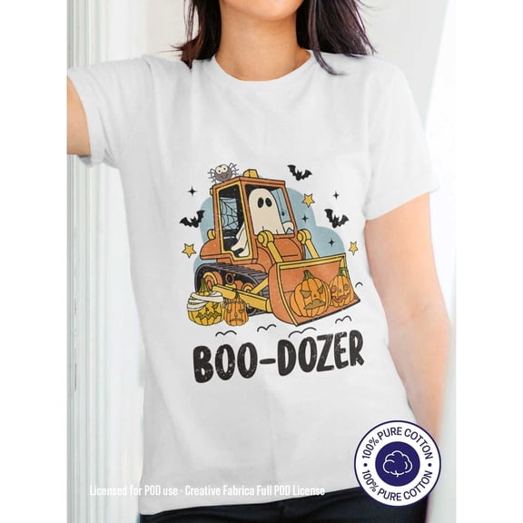 BOO-DOZER – Halloween T-Shirt – 100% Cotton, Soft Fit, Graphic Tee, Spooky Season, Halloween Gift