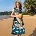 thumbnail image 4 of Uemuo green salmon fish Print Womens Summer Dress Casual Swing Short Sleeve Sundresses Beach A-line Shift Dress, 4 of 6