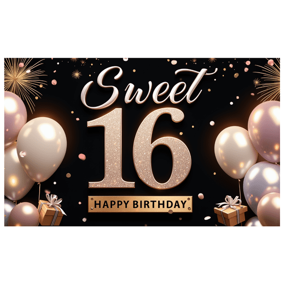 Pink Sparkle Birthday Banner Sweet 16 Celebration Decorative Design Balloon Gifts for Teen Party Girls Event