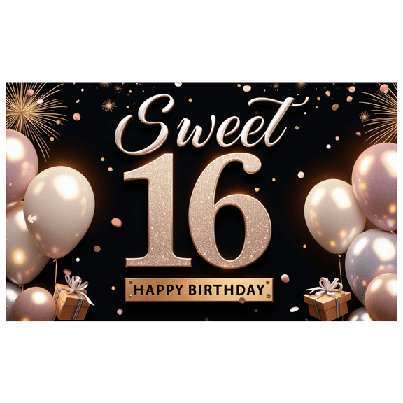 Yatrandify Pink Sparkle Birthday Banner Sweet 16 Celebration Decorative Design Balloon Gifts for Teen Party Girls Event