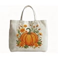 thumbnail image 2 of VMWMSSR Halloween Pumpkin Embroidered Canvas Tote Bag, Large Capacity Fall Autumn Harvest Canvas Handbag With Long Handles Shoulder Bag For Halloween Party Shopping Daily Use(Orange2-12.6"), 2 of 3