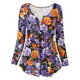 thumbnail image 3 of Women's Floral Tunic Tops, Women Casual Blouse Sexy V Neck Long Sleeve Buttons Up T-Shirts to Hide Belly Flowy Shirt, 3 of 4