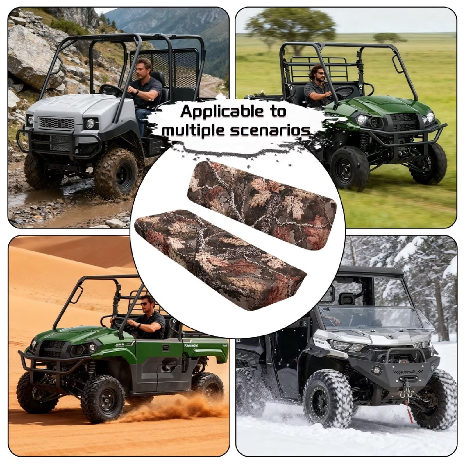 XYZCANDO Brown Camo Forest UTV Seat Covers Compatible with Kawasaki Mule 3010 Set 2 Pcs Front Seat Back & Seats Bottom Cover Mule Accessory Parts UTV Seats Protection Set