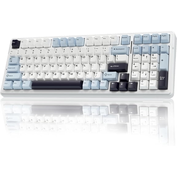 Restored AULA F99 Wireless Mechanical Keyboard, Hot Swappable Custom Keyboard,Pre-lubed Linear Switches,Gasket Structure,RGB Backlit Gaming Keyboard,Blue&White (Refurbished)