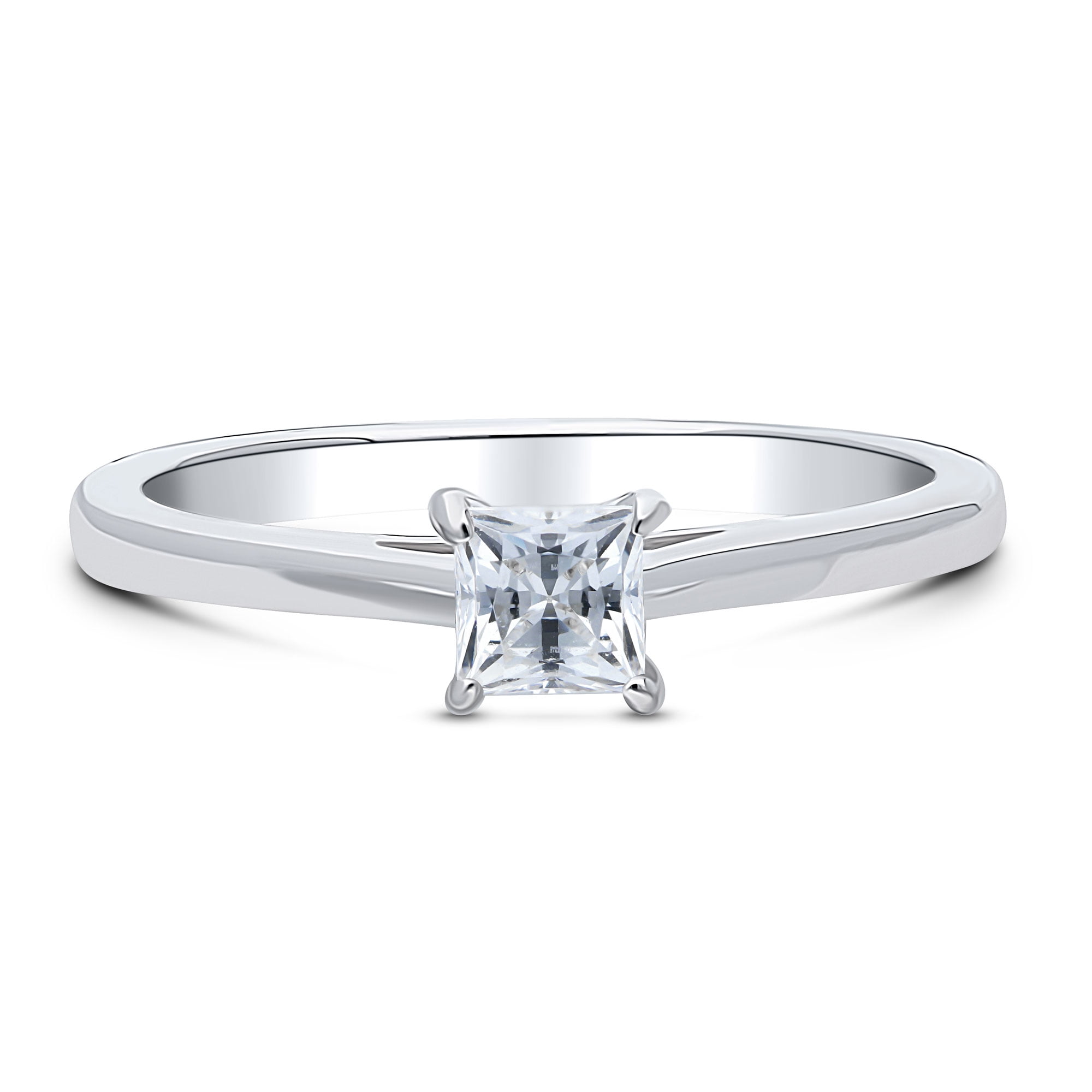 BERRICLE Sterling Silver Solitaire Wedding Engagement Rings 0.4 Carat Princess Cut Cubic Zirconia CZ Promise Ring for Women, Rhodium Plated Size 9