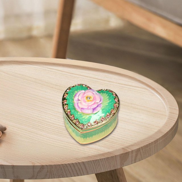 Joyero con forma de corazón, adorno para baratijas, regalo, organizador de joyas de mesa de aleación, estuche para anillos y pendientes. Verde