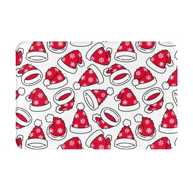Lsque Christmas Hat Pattern Doormat, Durable Flannel Fabric, Waterproof Stain and Fade Resistant, Indoor Outdoor Door Mats, Easy Clean Patio Entrance Mat, 16x24in