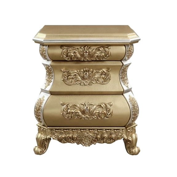 Gold Colored 3 Drawers Nightstand For Bedroom, Felt Lined To Enhance Storage Add A Touch Of Luxury
