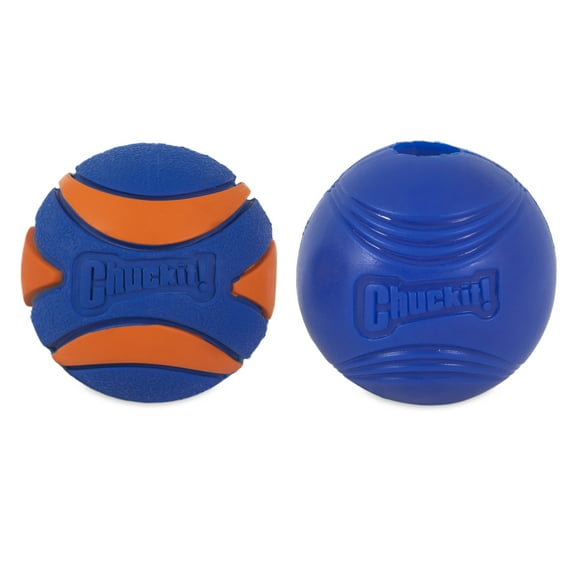 Chuckit! Sonic Ultra Squeaker Ball & Super Crunch Ball Fetch Dog Toy, Medium 2.5" for Dogs 20 to 60 lb, Blue, Pack of 2