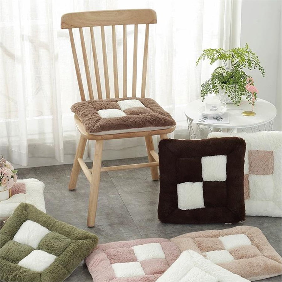 Soft Plush Checkered Chair Cushion, Thick Warm Seat Pad for Dining & Office Chairs