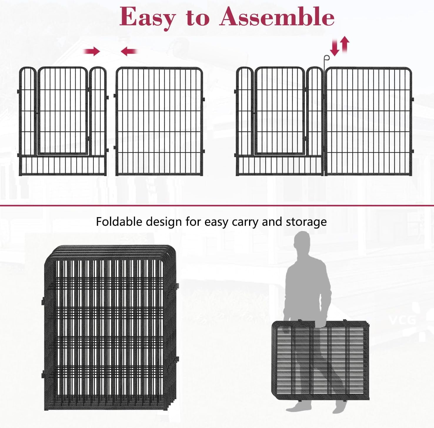 Jhsomdr Dog Playpen Outdoor 10 Panel 32" Height x 26" Width Pet Fence Heavy Duty Puppy Playpen Dog Exercise Pen with Door for Small/Medium Dogs