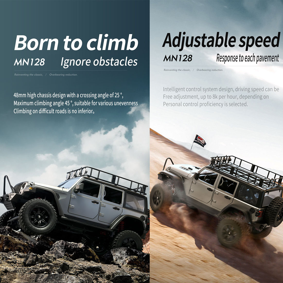 MN-128 RC 4WD Off-Road Climbing Car with Lights, 1:12 Scale Full-Proportional 2.4GHz Remote Control Vehicle, RTR Crawler Model for Adults & Hobbyists