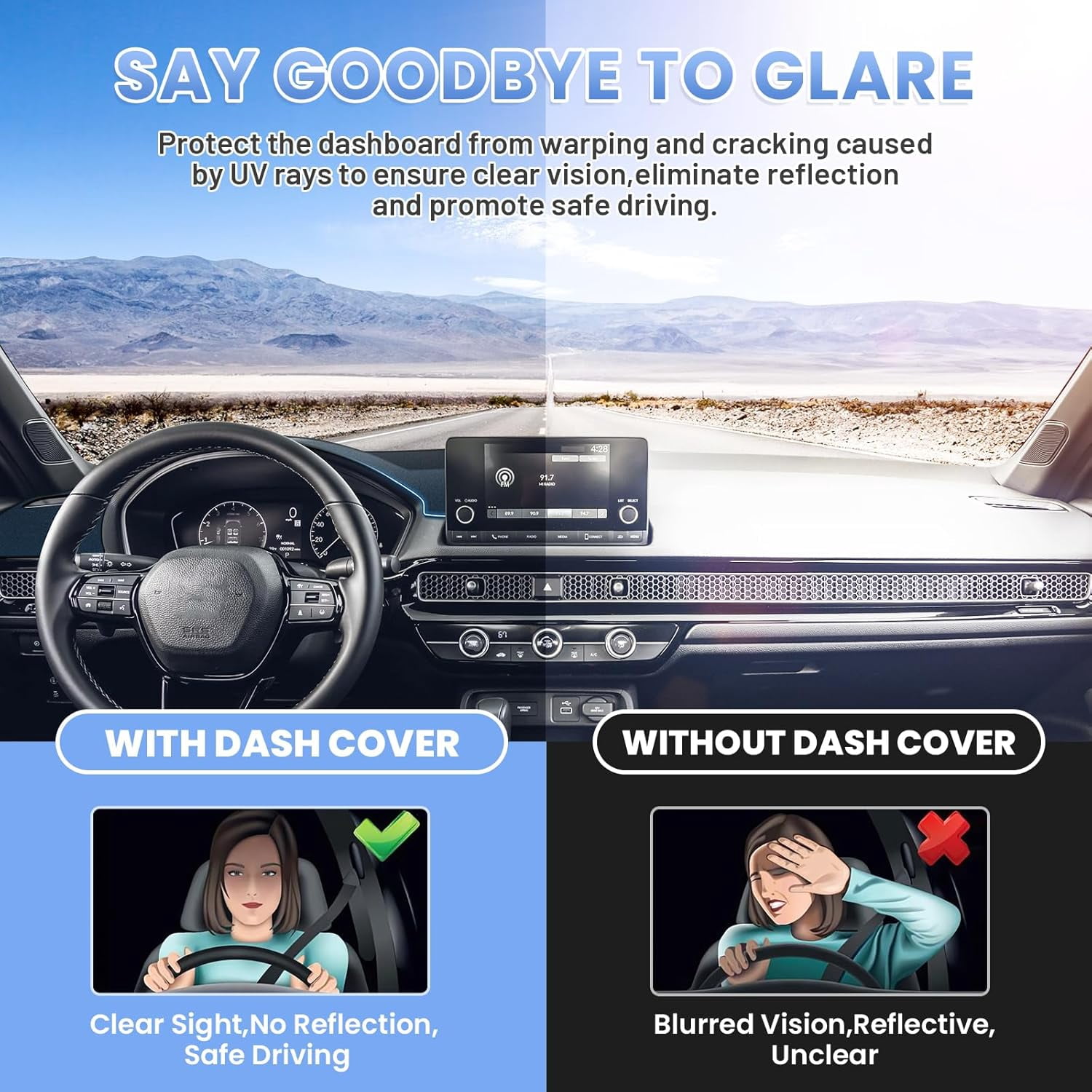 Canvcle Civic Dash Cover for 2025 2024 2023 2022 Honda Civic Dashboard Cover Mat for Civic 11th Gen. Accessories Sun Shade Non-Slip Dashboard Protector