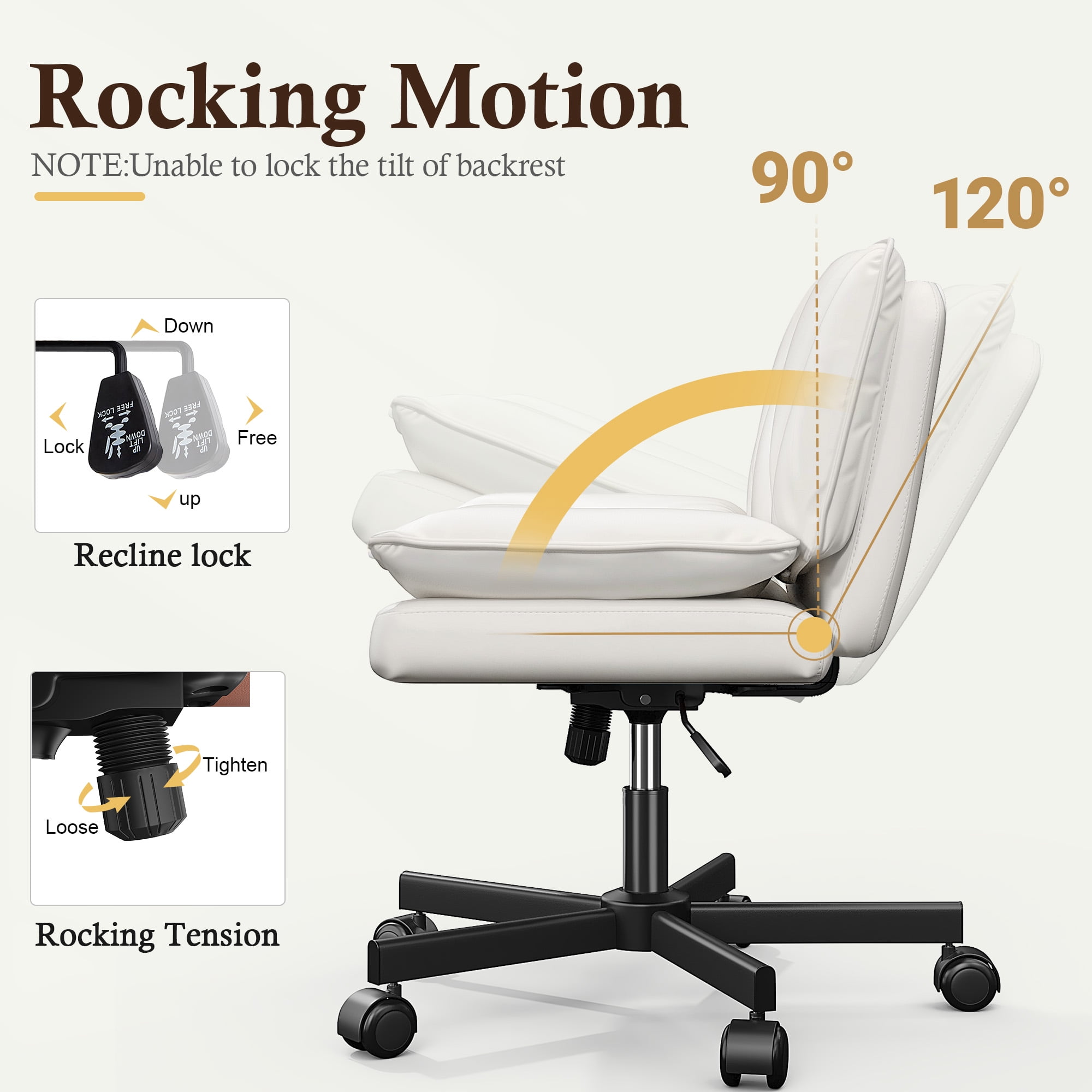 EnHomee 27" W Chair Criss Cross Legged Office Chair Armless Adjustable Desk Chair with Wheels, Wide Seat, and 2-Layer Cushions, Beige