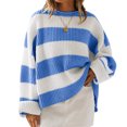 thumbnail image 2 of Womens Long Sleeve Oversized Striped Crew Neck Loose Fit Knitted Sweaters, XL, 2 of 7