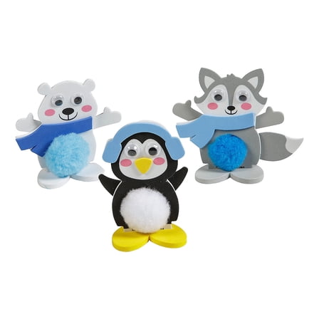 Fun Express 3 1/2" - 3 3/4" Winter Pals Pom-Pom Characters Craft Kit - Makes 12