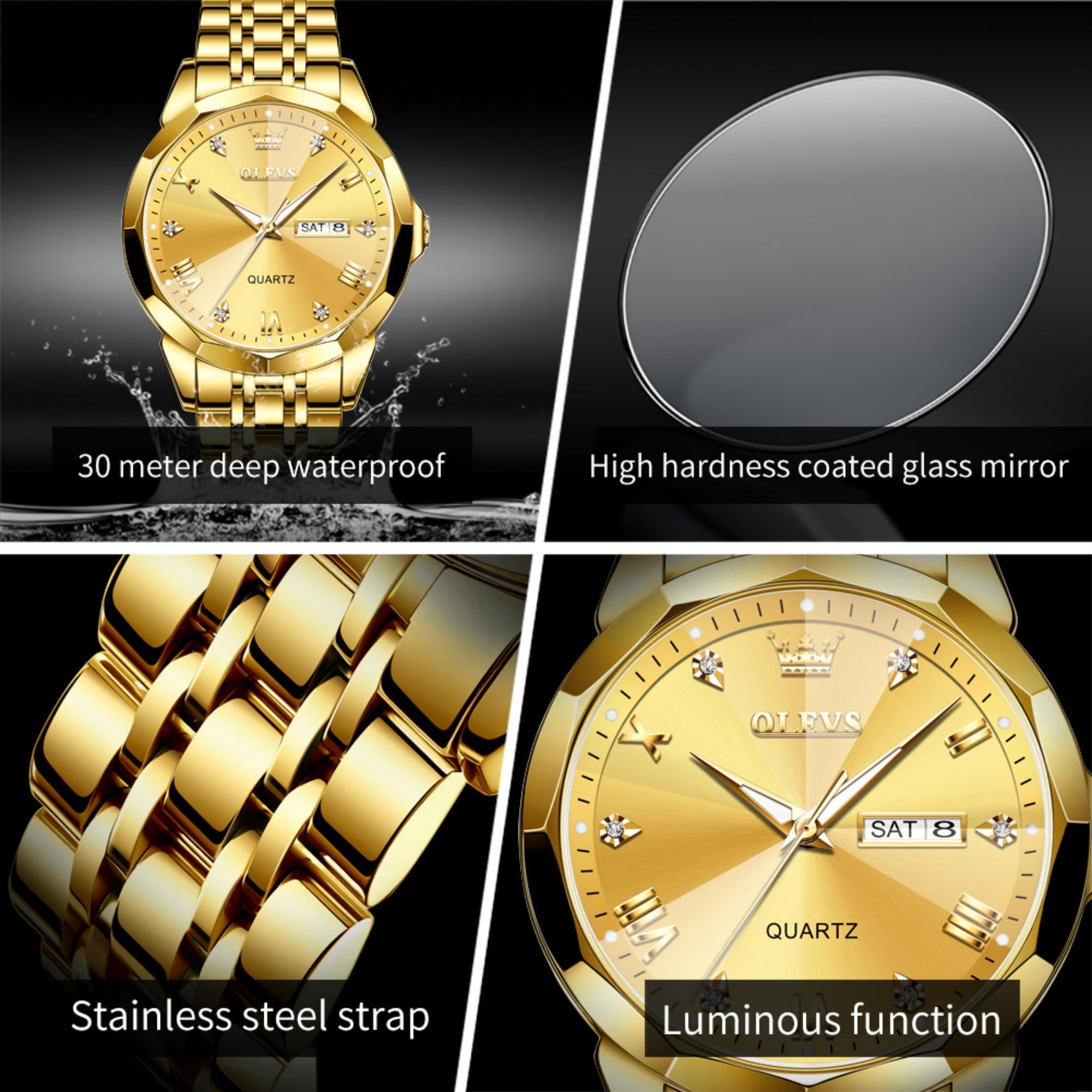 OLEVS Watches for Men Business Dress Analog Quartz Two Tone Gold Plated Stainless Steel Classic Waterproof Luminous Date Casual Mens Wrist Watches Reloj Para Hombre