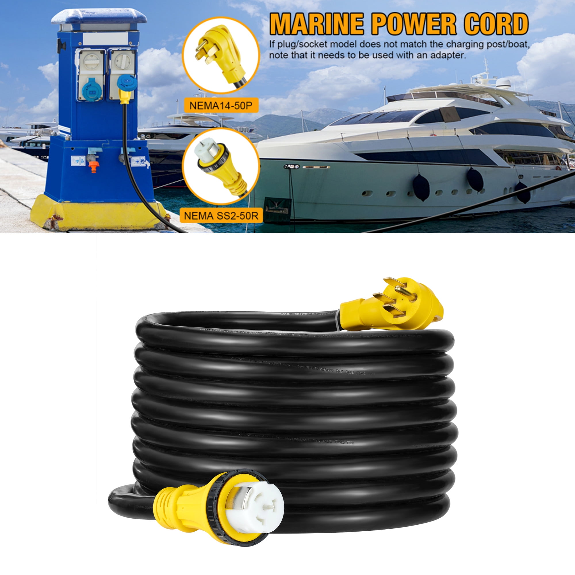 SPEEDWOW 15 FT 50 Amp RV Extension Cord, 125/250V Heavy Duty Extension Cord with Generator Inlet Box, 6/3+8/1 Gauge STW ETL Listed, NEMA 14-50P to SS2-50R, Waterproof Power Cord for RV Outdoor Home
