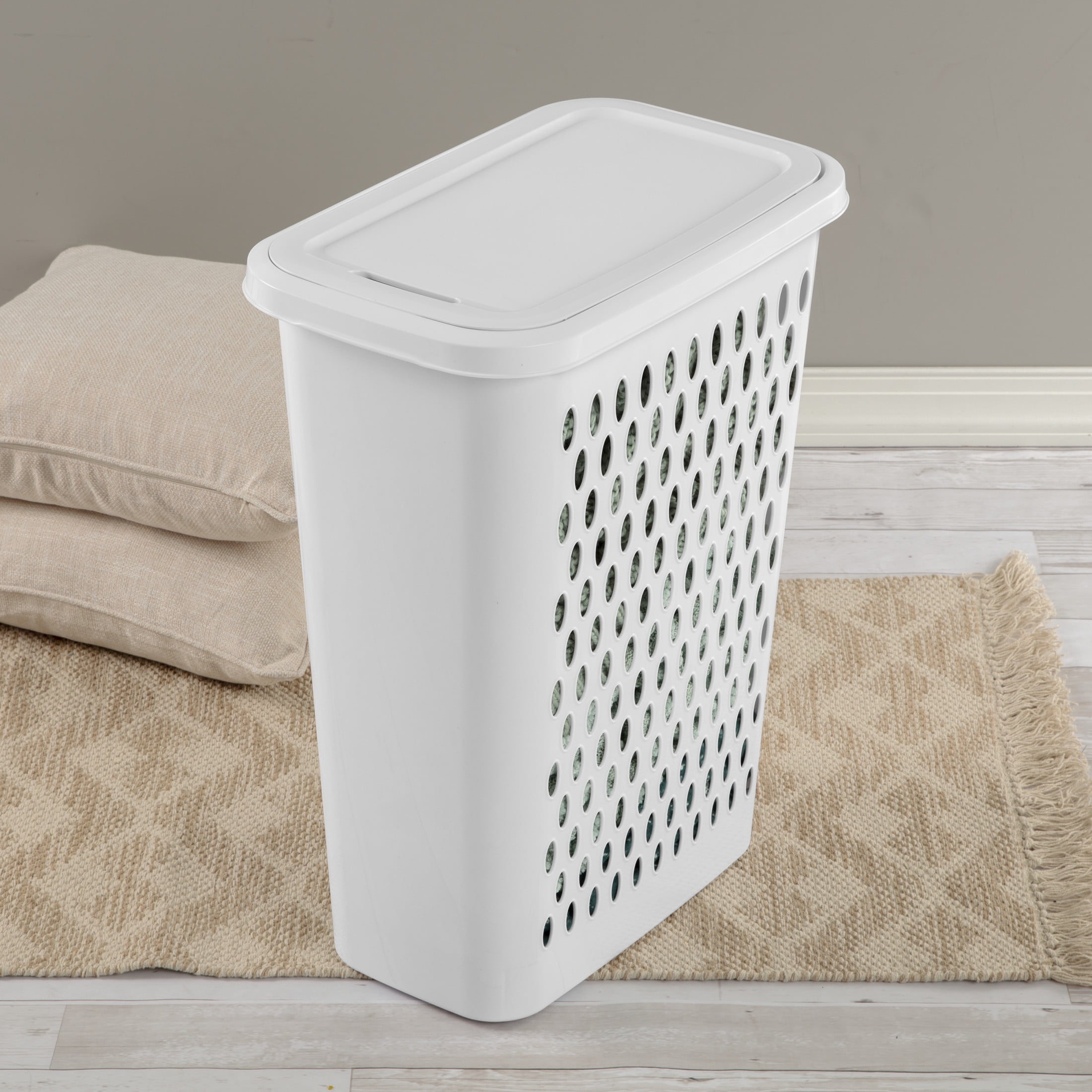 Sterilite Slim Laundry Hamper, Plastic, Lift-top Lid and Integrated Handles, White, 4 Count