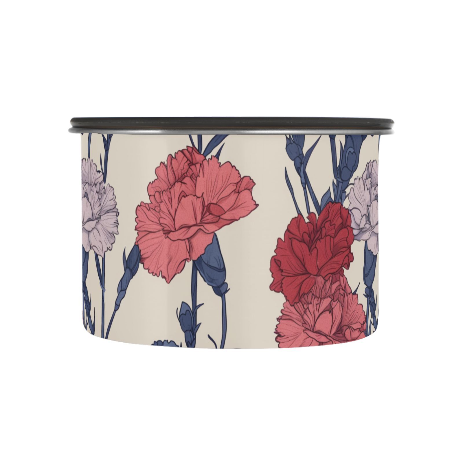 Carnation Flower Floral Airtight Coffee Bean Canister 30oz Food Storage Containers with Lids For Gournd, Tea, Sugar, Flour, Rice, Cereal, Candy Cookie Jar