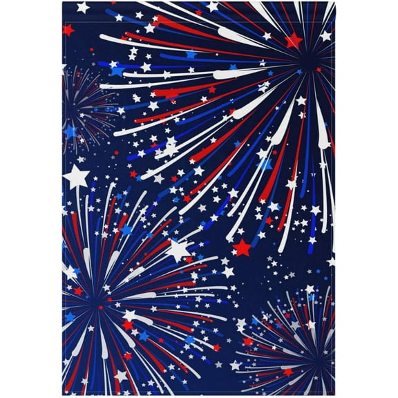 4th of July Patriotic House Flag 28 x 40 Double Sided American Flag Garden Yard Flags Outdoor Indoor Holiday Blue White Red Fireworks Banner Independence Day American Flag