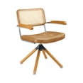 thumbnail image 4 of Art Leon Mid Century Accent Desk Chair No Wheel,PU Leather Rattan Back with Beech Wood Legs,Brown, 4 of 7