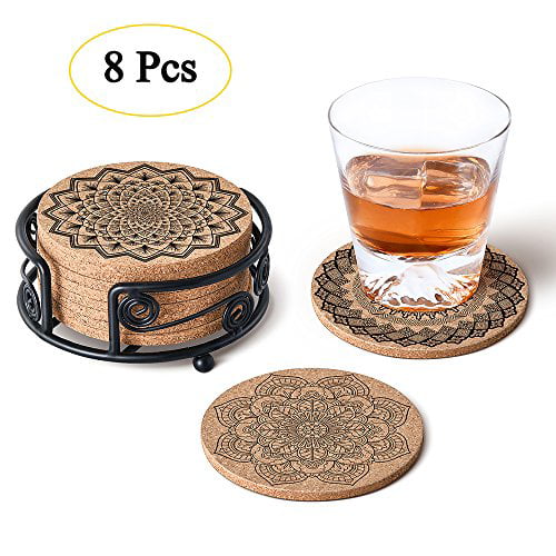 Cork Base Living Room Decor Birthday Dichmag Set of 8 Coasters for Drinks with Holder Absorbing Stone Mandala Cups and Mugs Mats set for Housewarming