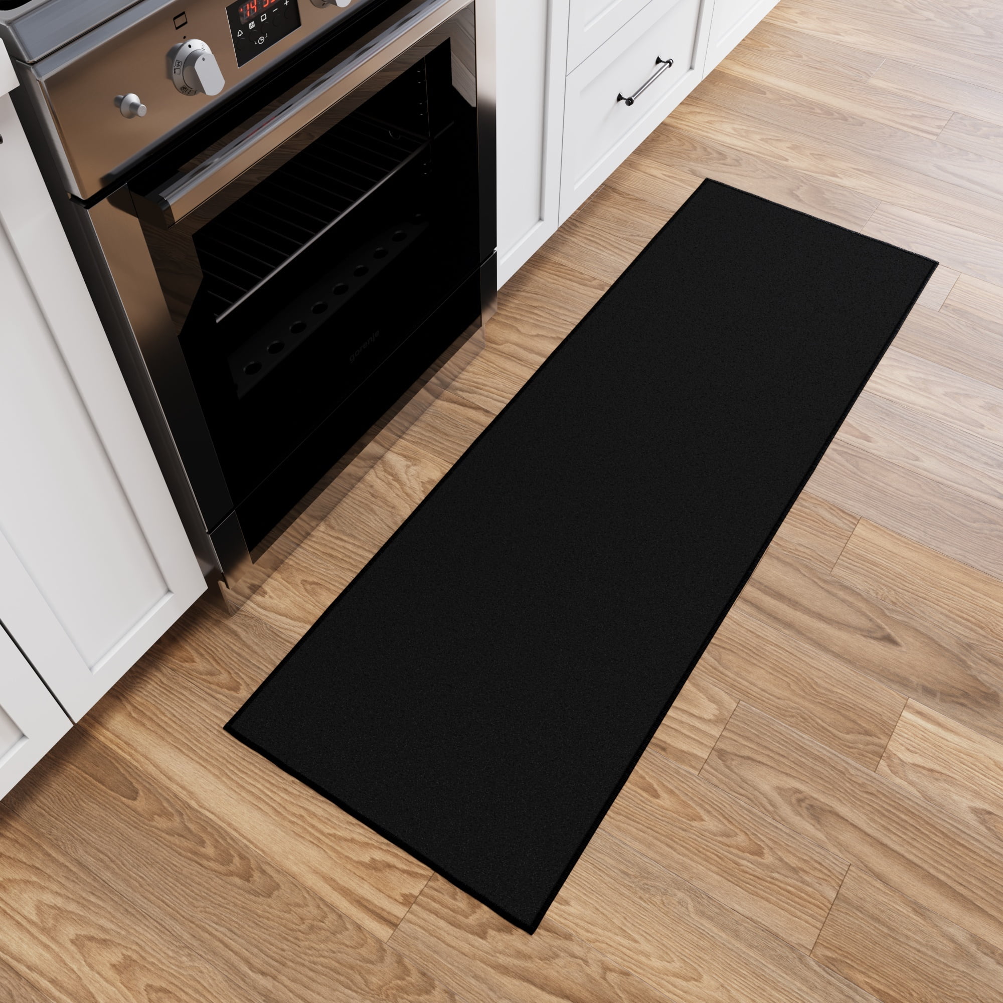 Ottomanson Solid Kitchen Runner Rug 2'2" x 6' - Non Slip Low Pile Carpet, Black