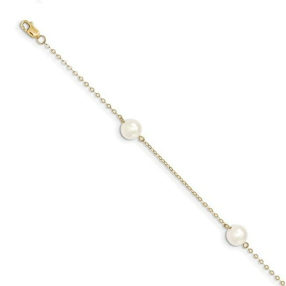 Primal Gold 14 Karat Yellow Gold 7-8mm White Near Round Freshwater Cultured Pearl 3-station Bracelet