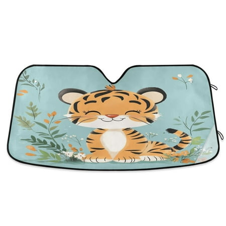 Car Sun Visor 57*31.5inch Windshield Sun Shield Car Sun Curtain Car Sun Shield Car Sun Insulation Suitable For Most Vehicles Cute Smiling Tiger