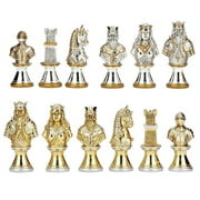 Medieval Times Crusades Knight Chessmen Set With Box Board (Silver Gold Zinc Alloy) Home Accent Sculpture