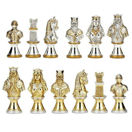 Medieval Times Crusades Knight Chessmen Set With Box Board (Silver Gold Zinc Alloy) Home Accent Sculpture