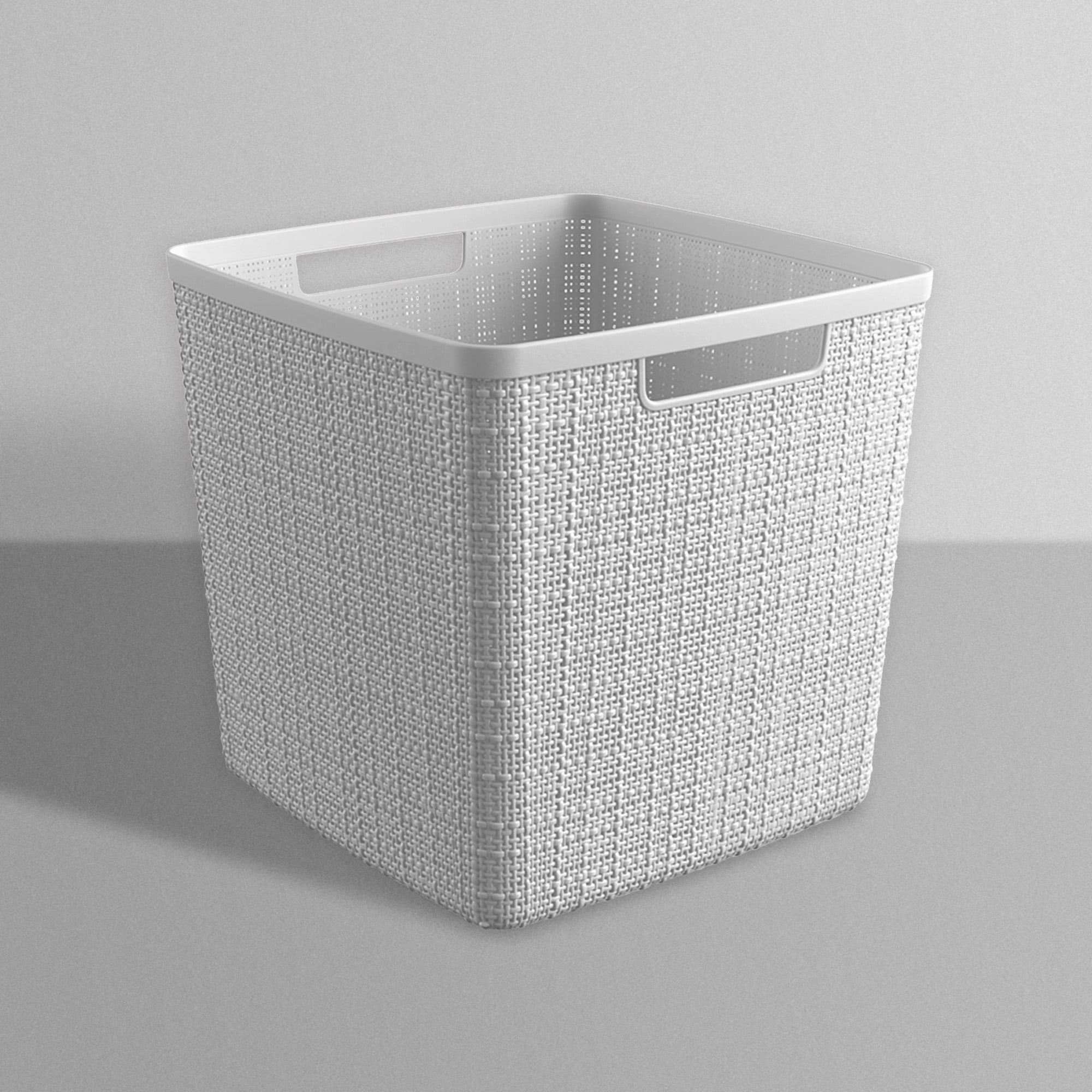 Curver Set of 4 Jute Basket Cube Durable Resin Organization and Storage Basket Bin, White