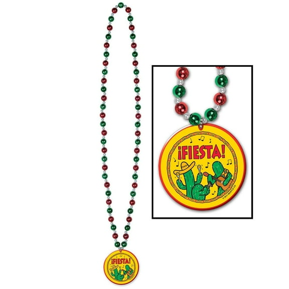 12 Pack Beistle Fiesta Bead Necklaces with Fiesta! Medallion