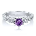 thumbnail image 2 of Gem Stone King 0.74 Ct Round Purple Amethyst White Created Sapphire 925 Sterling Silver Ring (Size 5), 2 of 2