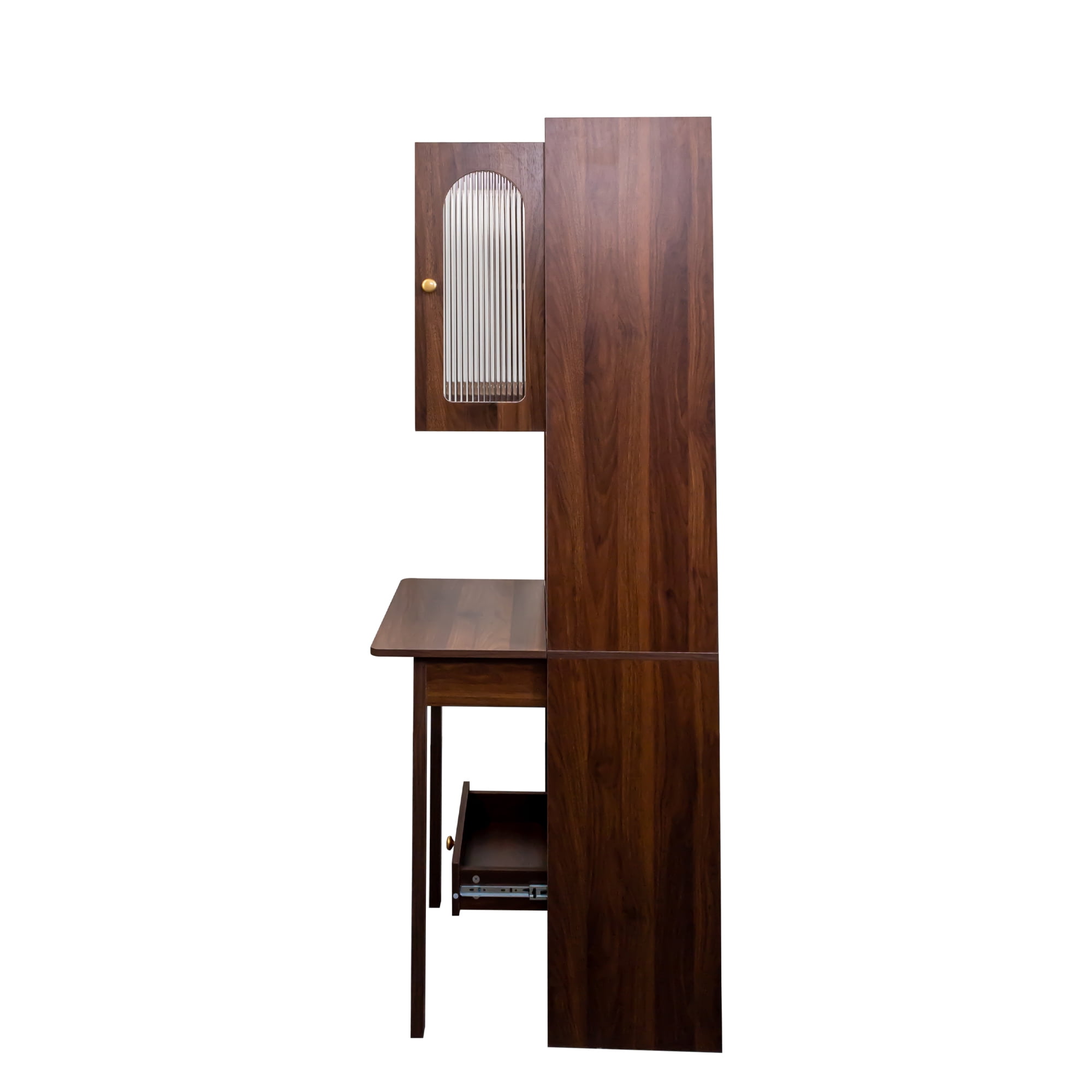 Aukfa 70.8 High Storage Cabinet w/ Fold Down Desk Table for Home Office,Brown