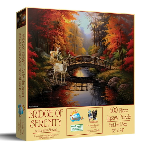SUNSOUT INC - Bridge of Serenity - 500 pc Jigsaw Puzzle by Artist: John Stewart - Finished Size 18" x 24" - MPN# 77048