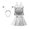 thumbnail image 4 of LiiYii Kids Girls Alien Dance Outfit Feeler Headband Metallic Top Pleated Skater Skirt for Party Silver 8, 4 of 5