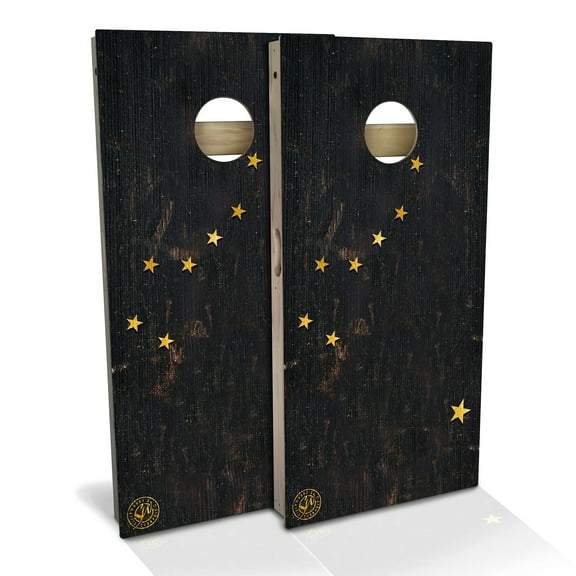 Skip's Garage Alaska Flag Outdoor Cornhole Board Set Include Hole Lights Backyard 2x4